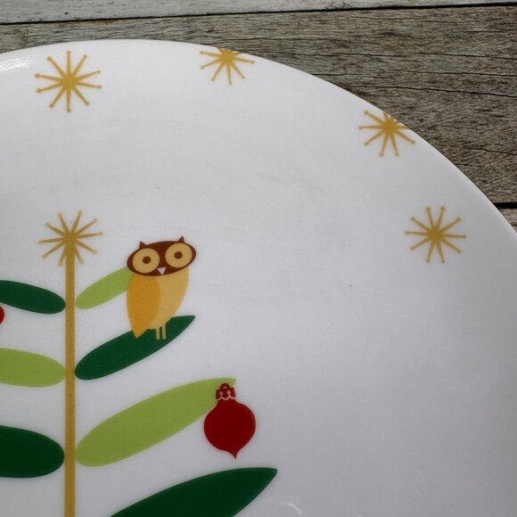 Rachael Ray HOLIDAY HOOT Christmas Tree Owl Stars Porcelain Dinner Plates Set 4 - Picture 16 of 16